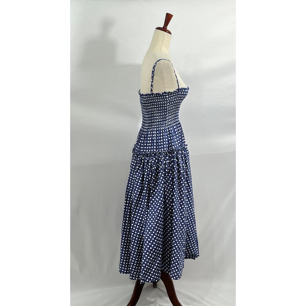 HILL HOUSE Sz XS Blue Basketweave Print Seraphina Midi Dress - Picture 5 of 11
